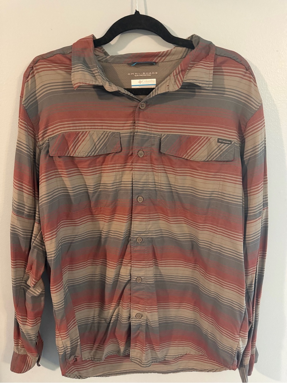 Columbia Men’s Lightweight Striped Shirt Jacket - Rust & Gray